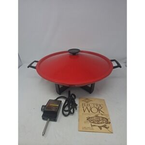 Vintage West Bend Nonstick Red 14" Electric Wok Red With Rack And Lid